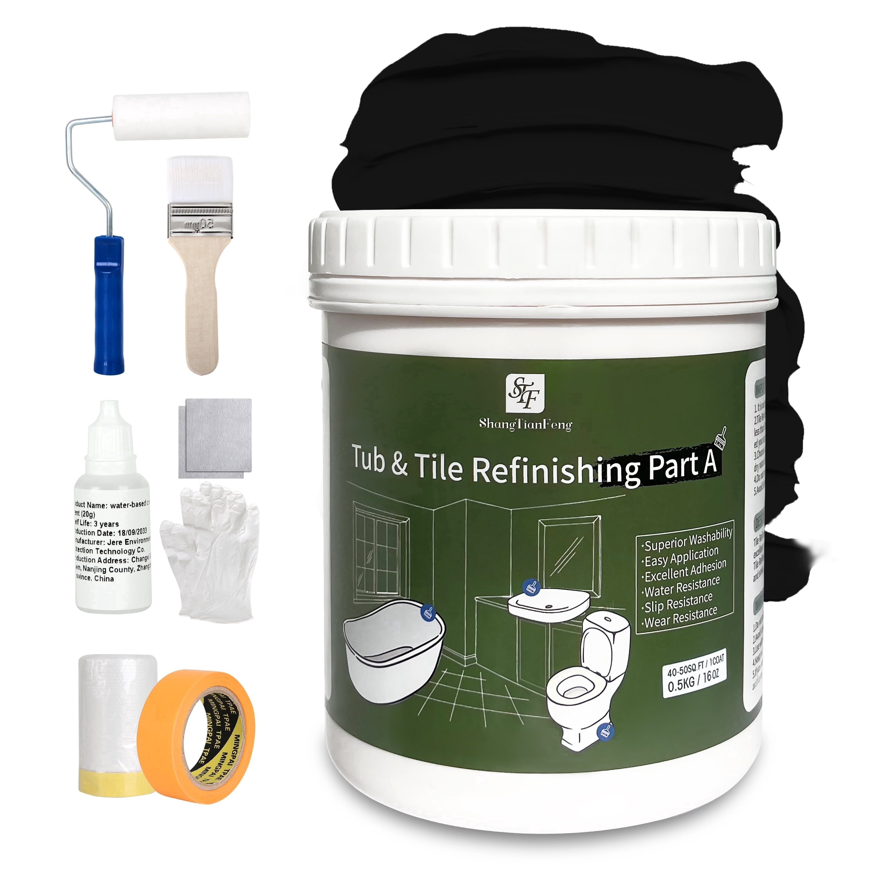 16Oz Black Ceramic tub and tile Paint Refinishing Kit Bathtub Bathroom