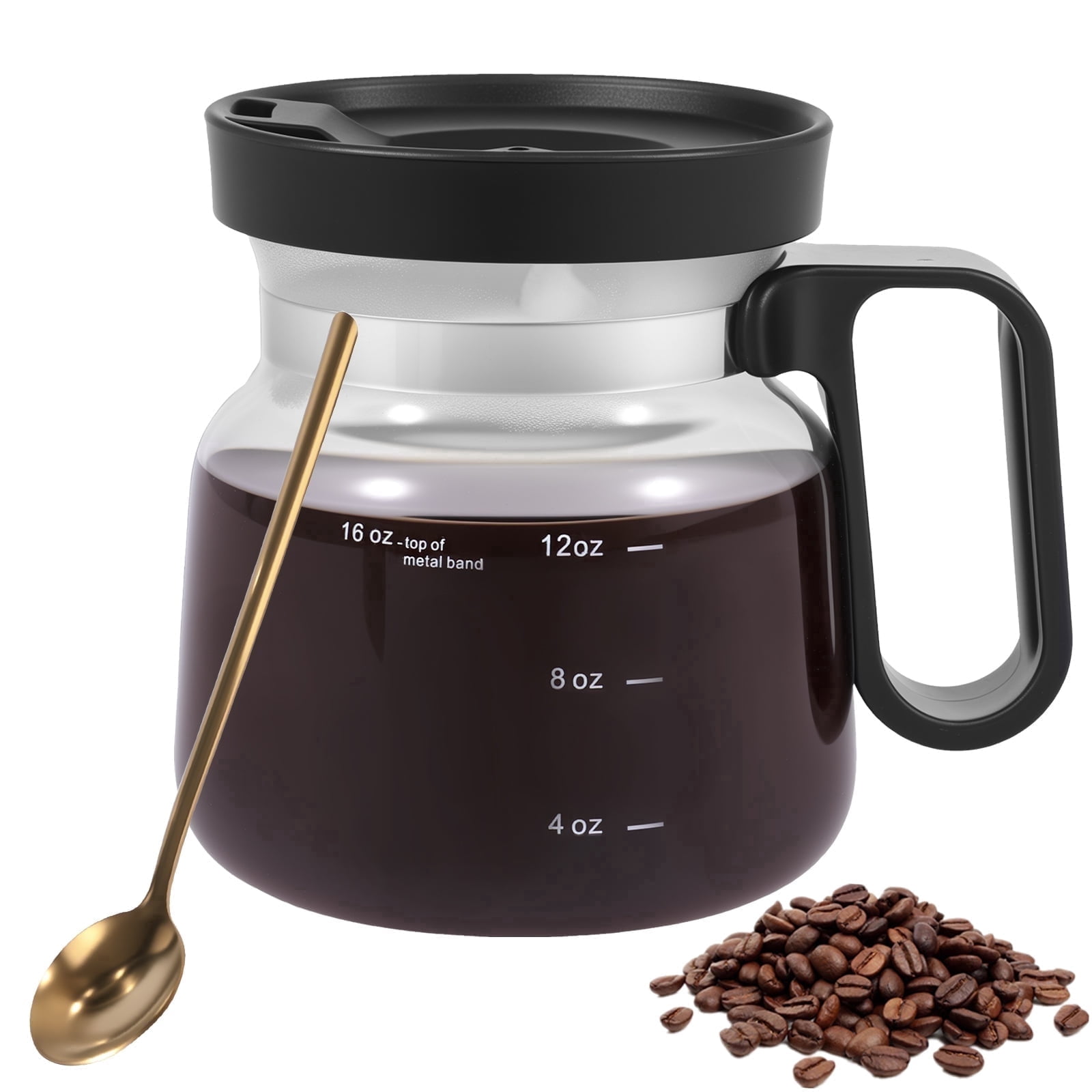16oz Coffee Pot Mug with Spill Proof Travel Lid and Spoon,Clear High Borosilicate Glass Mini Coffee Pot Cup,Unique Novelty Gift for Coffee Lovers,Coworkers and 