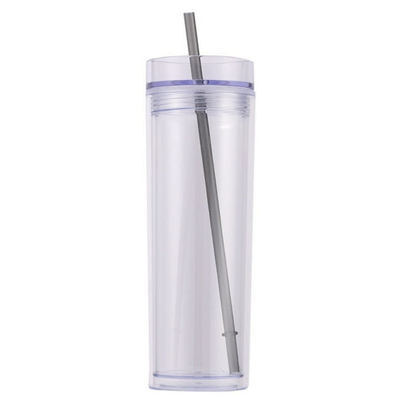 16Oz Double-Layer Transparent Straw Cup Cross-Border Spot Plastic Cup Large Capacity Car Portable Outdoor Sports Water Cup White - Tall Skinny Tumblers Acrylic 16 Ounce Tumblers(Cup*1)