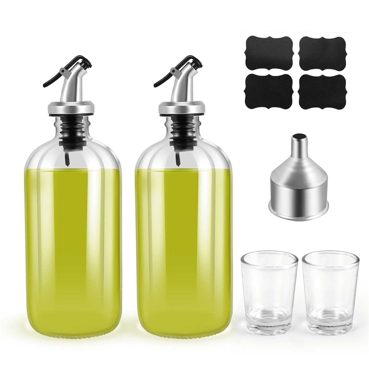 16Oz Glass Mouthwash Dispenser with Pour Spout Funnel and Labels
