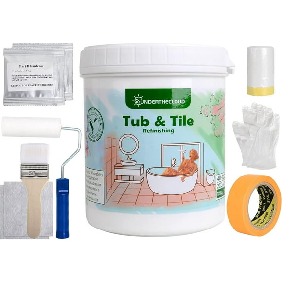 32Oz White Ceramic tub and tile Paint Refinishing Kit Bathtub Bathroom wall Paint, Easy of Usecountertop sink Paint Resurfacing Sink Tub Low Odor No Toxic (White 50-60.ft)