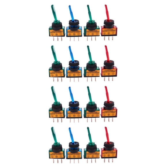 16PC 12V DC 20A LIGHT ILLUMINATED TOGGLE SWITCH CONTROL CAR BOAT DASH SPST ON/OFF