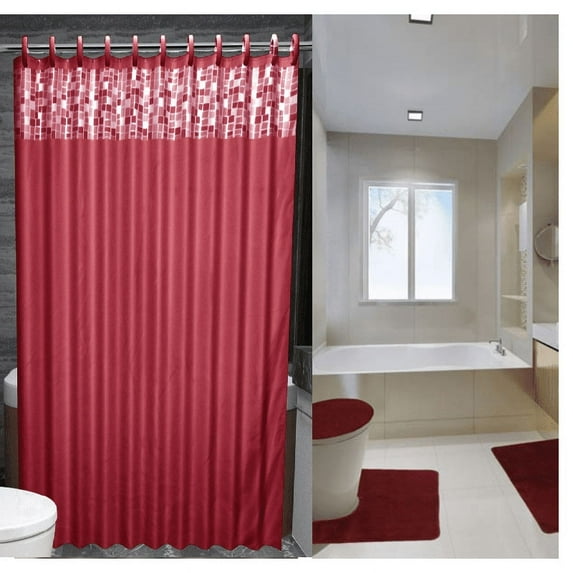 16PC BATHROOM SET DYNASTY BURGUNDY DESIGN WASHABLE NON SLIP INCLUDES 1X BATH RUG 19" X 30"+1X CONTOUR MAT 17" X 17"+1X LID COVER 19" X 19"+1X SHOWER CURTAIN 70" X 70"+12X SET FABRIC COVERED HOOKS