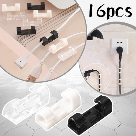 16PC Cable Clips Self Adhesive Cord Organizer Cable Management Plastics Clamps USB Cable Holder Desk Fixed Wire Clip Durable