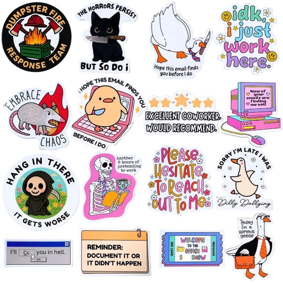 16PC Funny Work Magnets Cute Meme Fun Hilarious Witty Sarcastic Decor Goose Duck Skeleton Decorative Animal Accessories Kitchen Magnet for Refrigerator Locker Office Gifts for Coworkers Friends