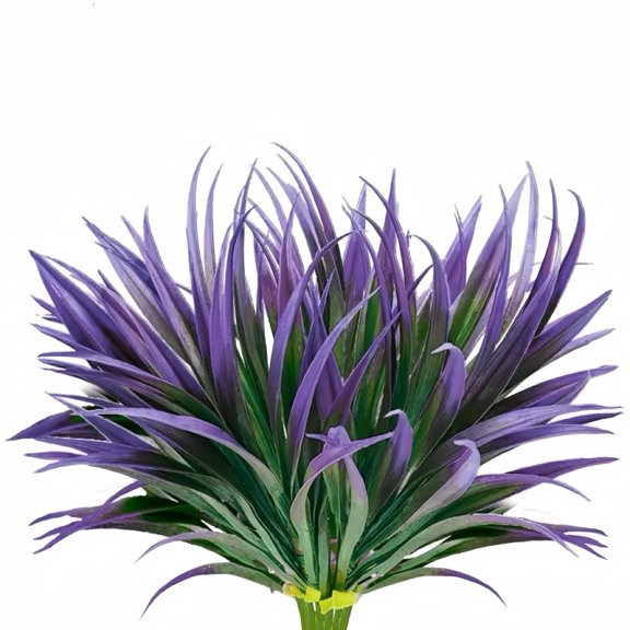 16PC Lifelike Artificial Green Grass Stems, Faux Plastic Plant Bouquet for Indoor/Outdoor Home, Office, Garden, Wedding & Party Decor, Maintenance-Free Fake Grass Bushes,Purple