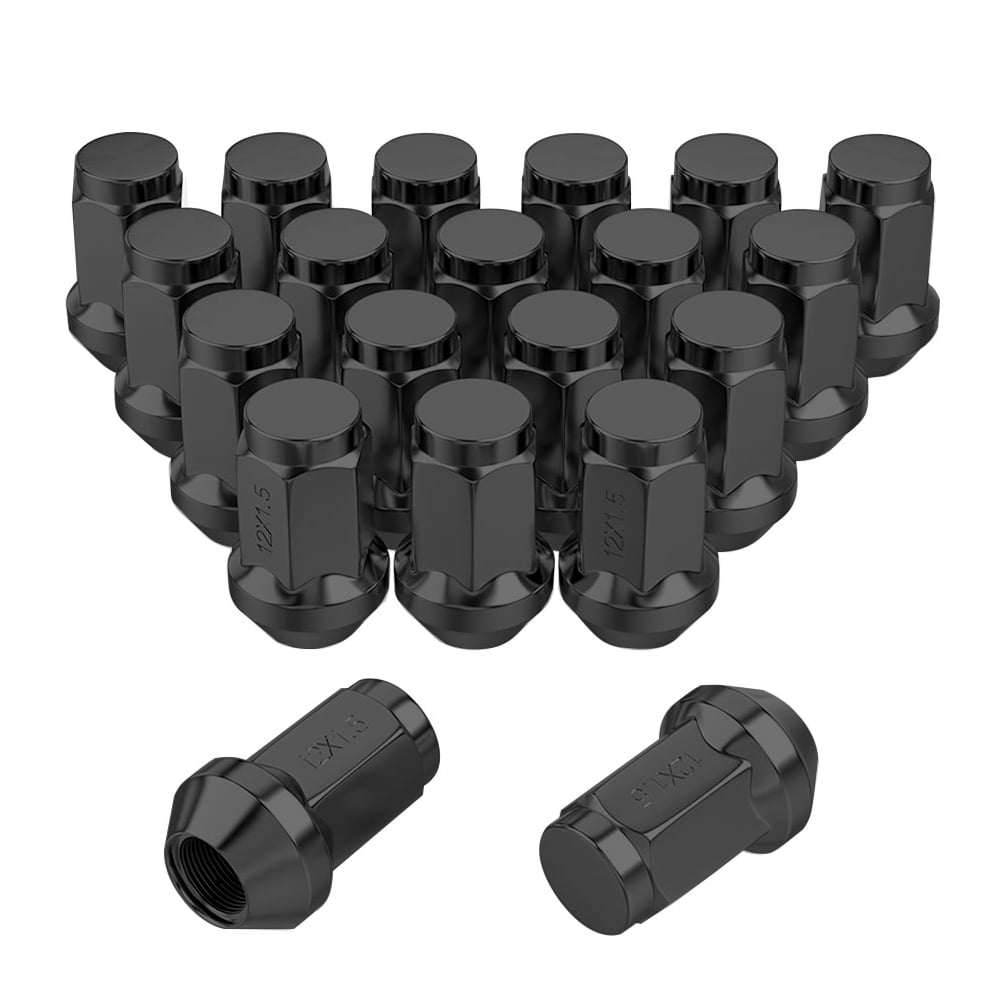 16PC M14X1.5 BLACK 1.38" BULGE ACORN LUG NUT FIT CHEVROLET DODGE FORD MODELS