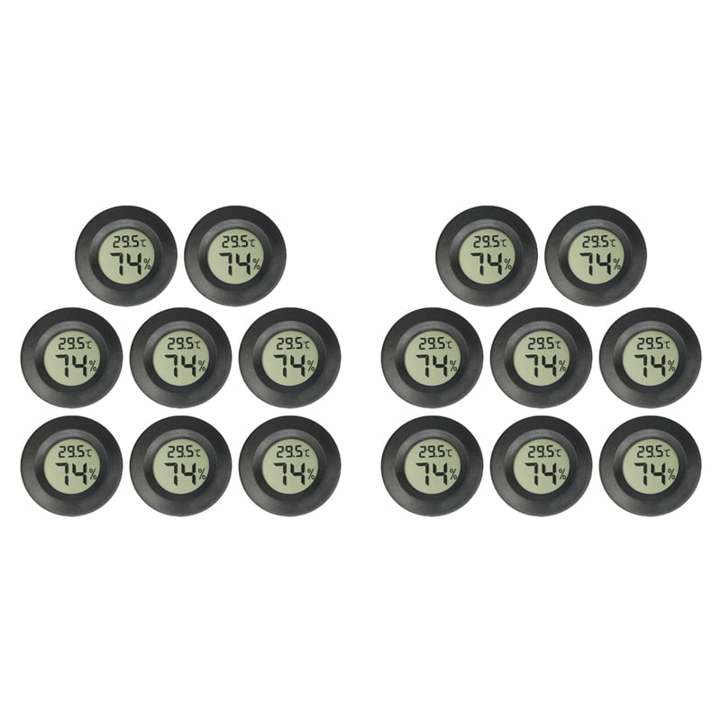 16PC Mini LCD Digital Thermometer Hygrometer Round Temperature Humidity Sensor for Freezers Wine Cooler Crawling Pet Box