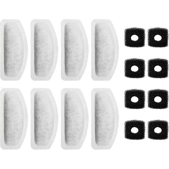 16PC/Set Cat Water Fountain Filter for 67Oz Satainless Steel Pet fountain, Dog Cat Fountain Filter Replacement with Pump Sponges (8filters&8sponges)