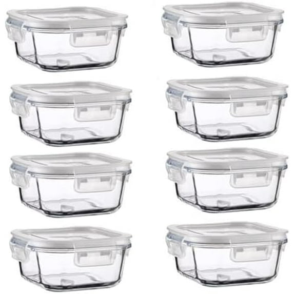 16PC Square Glass Storage Containers With Lids, 2 Cup Square Glass Food ...