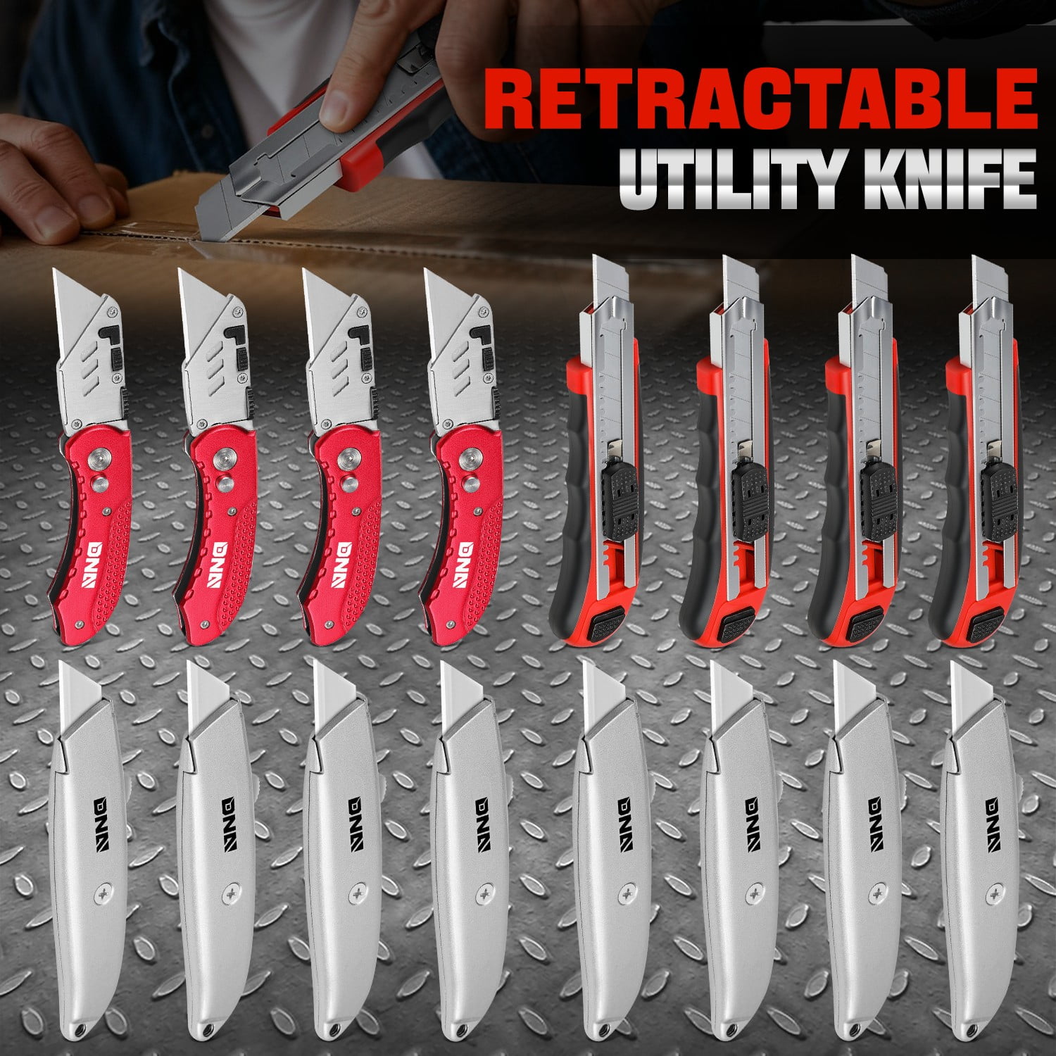 16PC Utility Knife Set - Folding w/ 10 Spare Blades / Snap-Off Blade Retractable