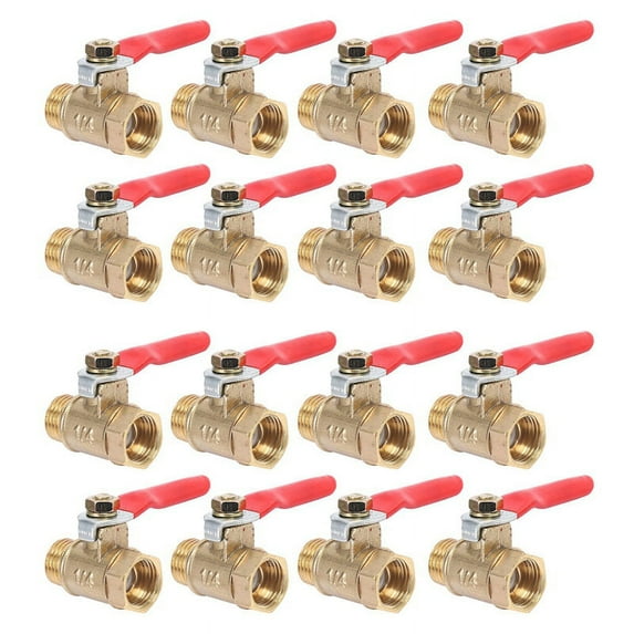 16PCS 1/4 Inch Heavy Duty Brass Ball Valve Shut Off Switch Male and Female NPT Thread Pipe Fitting