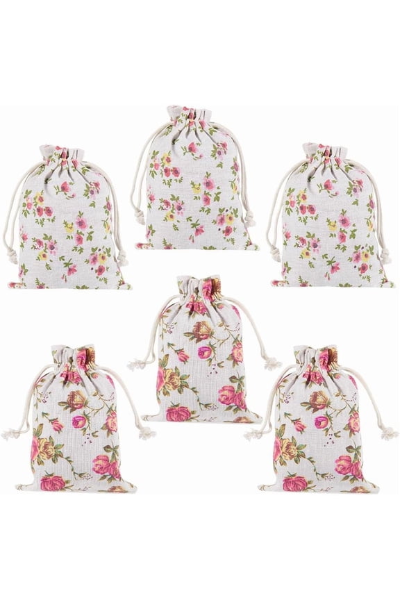 16PCS 2 Styles Rose Drawstring Bags Flower Gift Pouches Reusable Presents Bag Vintage Floral Goodies Bag Floral Presents Treat Goodie Sacks Candy Pouch for Mother's Day Holiday Wedding for DIY