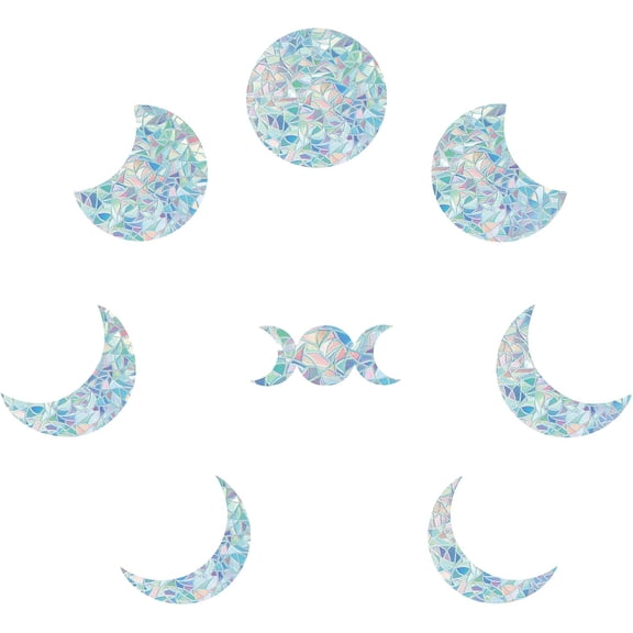 16PCS 4 Styles Moon Phase Rainbow Window Cling 13 x 15 Prism Static Window Stickers Prismatic Non Adhesive Window Film Removable Decals for Prevent Stop Birds Dogs Strikes Sliding Door