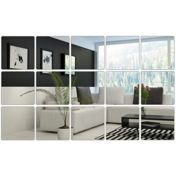 16PCS 6 x 6 Inches Mirror Sheets Square Mirror Decals Self Adhesive Mirror Tiles Non-Glass Mirror Stickers