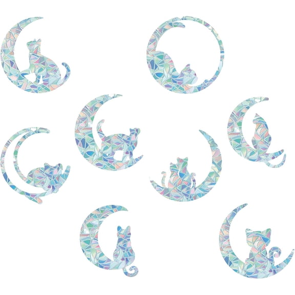 16PCS 8 Styles Cat Rainbow Window Decals Waterproof Moon Colored Laser Stained Window Film Sliding Doors Glass Stickers Non Adhesive Removable Decals