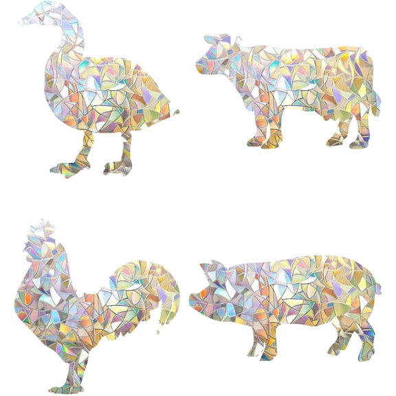 16PCS Animal Window Decals Static Cow Rainbow Glass Clings Chicken Pig Duck Anti-Collision Window Stickers Non Adhesive Prismatic Vinyl Decal for Windows Prevent Stop Birds Strikes DIY