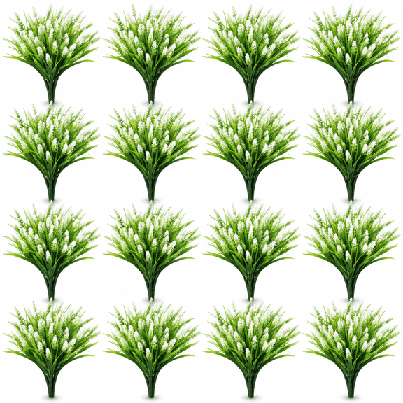 16PCS Artificial Flowers Outdoor, Fake White Monkey Grass Plants