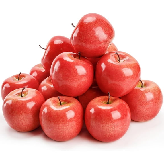 16PCS Artificial Red Apples, Fake Fruit Lifelike Simulation Apples for Home Kitchen Table Basket Decoration