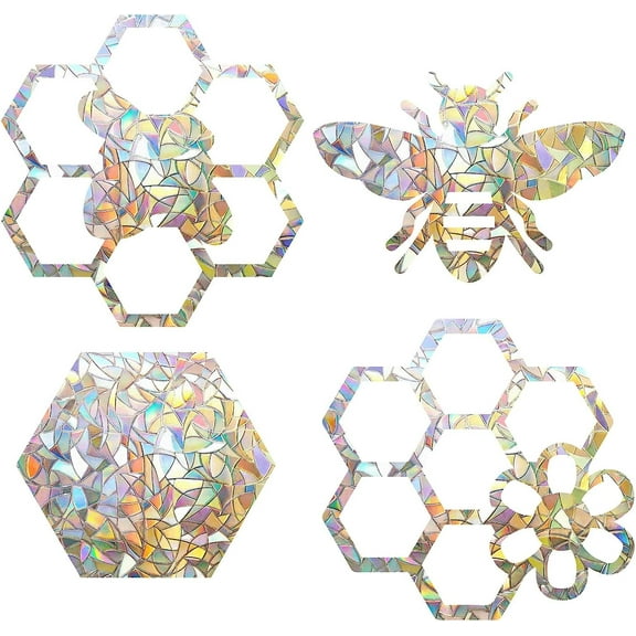 16PCS Bee Window Stickers Honeycomb Static Decal Anti Collision Hexagon Glass Clings Non Adhesive Vinyl Film Home Decorations for Sliding Doors Windows Prevent Stop Birds Dogs Strikes DIY