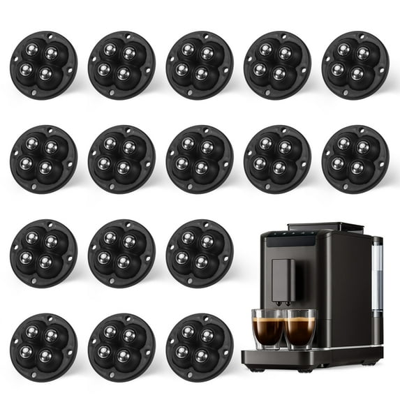 16PCS Black Self Adhesive Caster Wheels Mini Swivel Wheels Stainless Steel Paste Universal Wheel Heavy Duty 360 Degree Rotation Sticky Pulley for Storage Box Furniture Trash Can