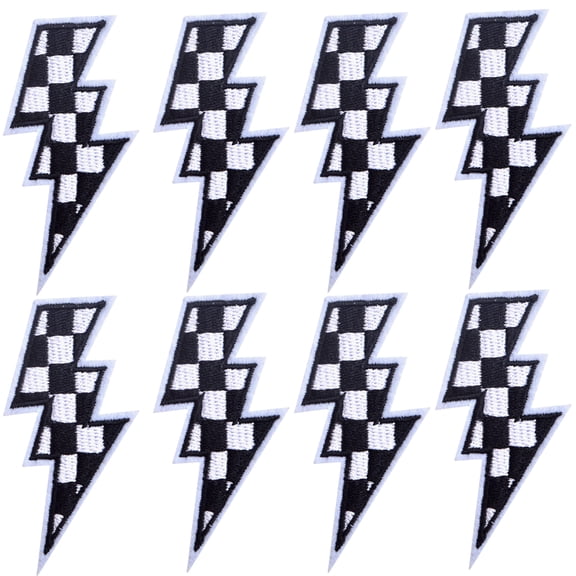 16PCS Black White Checkered Lightning Patches Lightning Bolt Iron/Sew On Patch Racing Flash Embroidery Appliques for DIY Hats Bags Backpacks Jeans Jackets Craft Decor