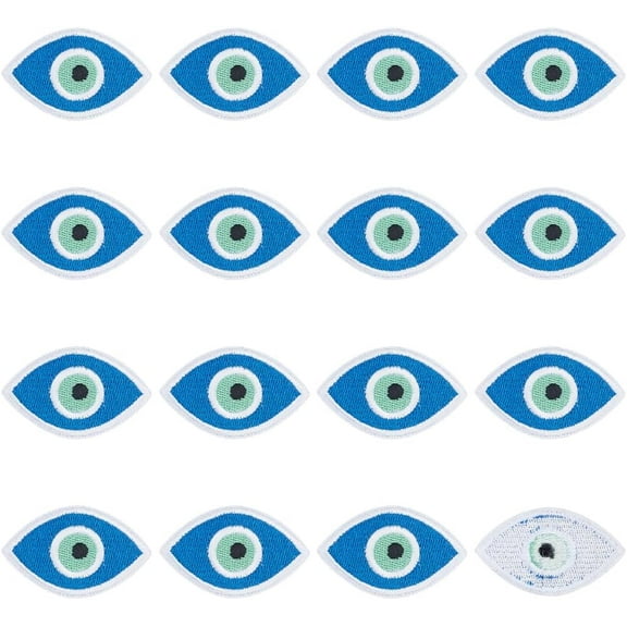 16PCS Blue Evil Eyes Embroidered Applique Patches Fashion Sew on/Iron on Patches Cartoon Eyes Sewing Applique Stickers Badge for Clothes Hat Pants Jeans Jacket DIY Accessories Blue