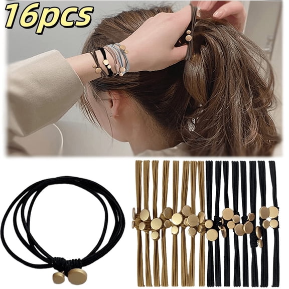 16PCS Bohemian style hair rope bracelet set matte gold beaded fine hair ring women's cute hairstyle accessories gifts for personal use