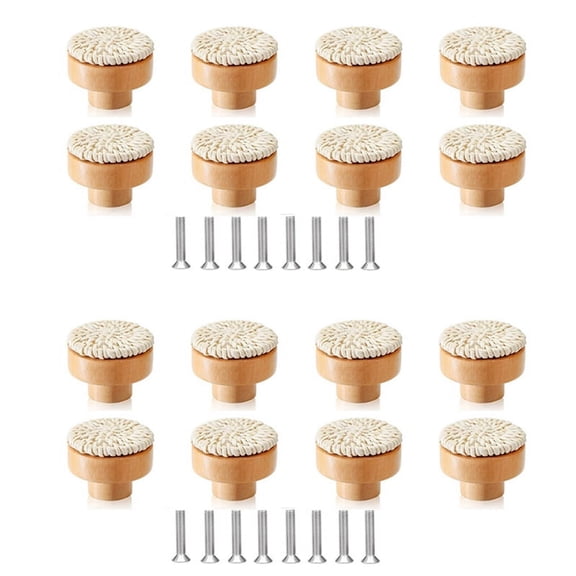 16PCS Boho Rattan Dresser Knobs Wood Drawer Handmade Woven Wicker Pull Handle for Cabinet Home Decor