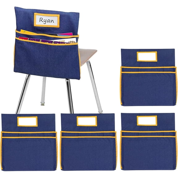 16PCS Chairback Buddy Pockets Chart with 2 Heavy Duty Storage Pocket,School Supplies Chair Back,Standard Denim Storage Organizer for Classroom Chair(Yellow)