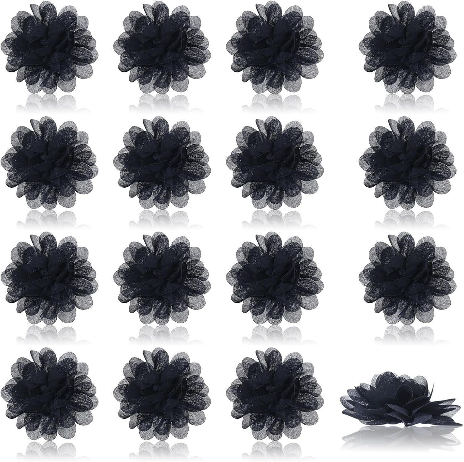 16PCS Chiffon Flowers Black Chiffon Flower Sewing Fabric Appliques Mesh
