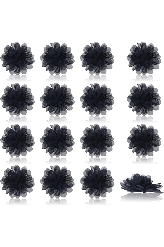 16PCS Chiffon Flowers Navy Blue Chiffon Flower Sewing Fabric Appliques Mesh Fabric Flowers Sewing Fabric Appliques 3D Decorative Patches for Clothing Headbands Flower Wedding Dress DIY Marine Blue