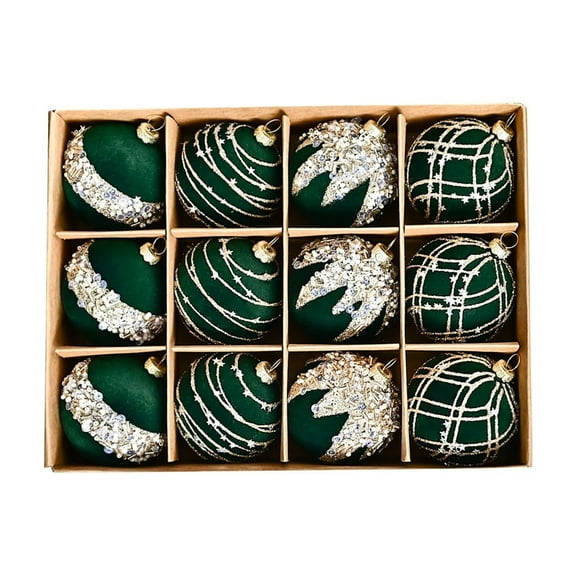 16PCS Christmas Ball Ornaments Set 2.36 Inch Shatterproof Flocked Xmas Tree Hanging Decorations Bulk for Large Christmas Trees Holiday Wreath Garland Party Festival Event Home Indoor Outdoor Decor