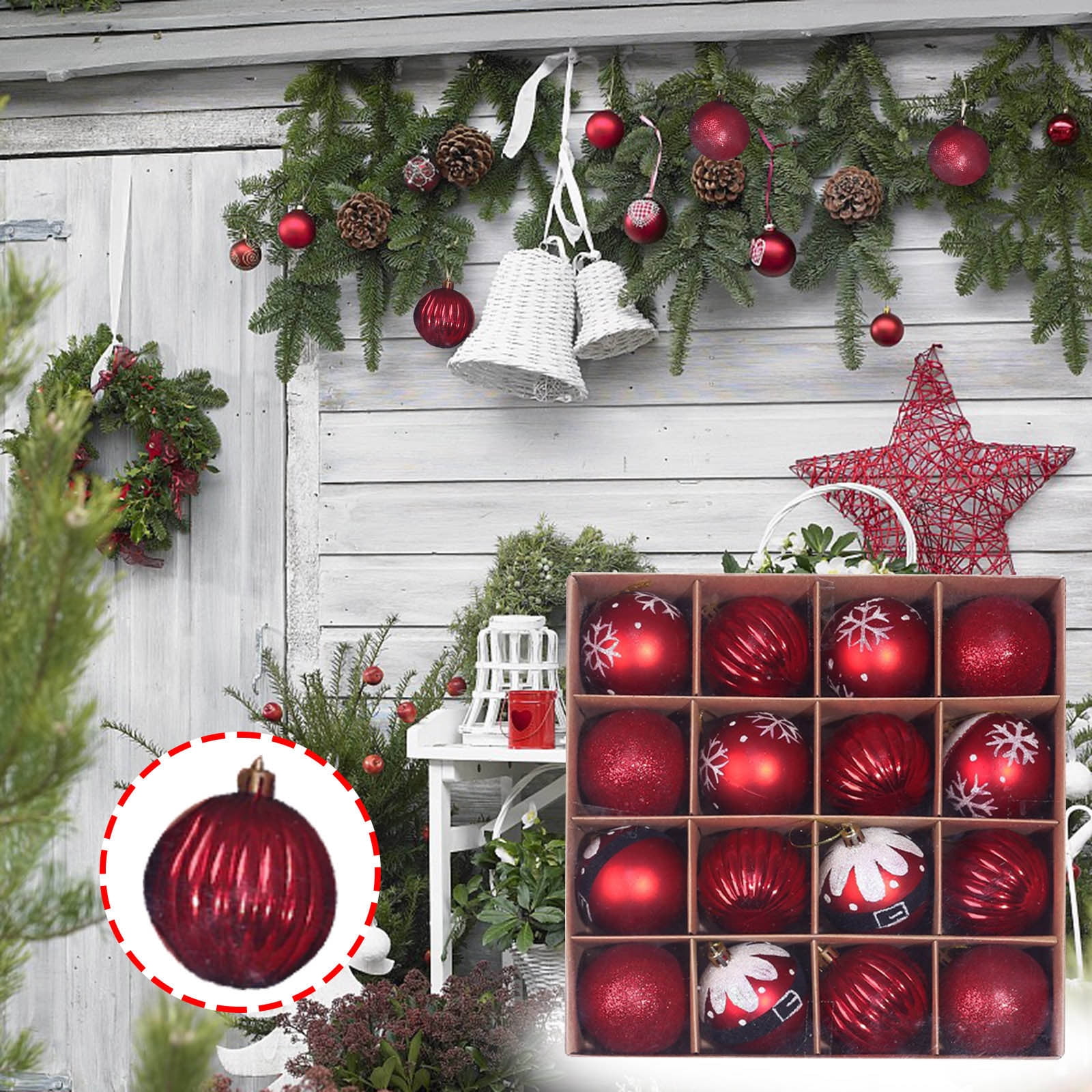 16PCS Christmas Ornaments Christmas Balls Baubles Party Xmas Tree Decorations Hanging Ornament Decor for Xmas Tree Craft Gifts for Home Holiday Wedding Party Decorations