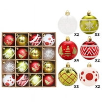 16PCS Christmas Tree Ornaments, 2.36 "Red Green Gold Baubles with Painted & Glitter Designs, Xmas Hanging Decor for Holiday Party Home Decor