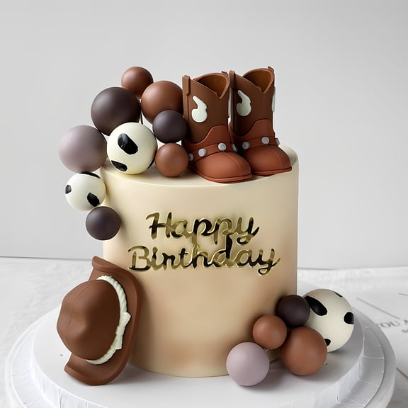 16PCS Cowboy Cake Topper Cowboy Hat and Boot Balls Cake Decorations Western Cowboy Birthday Baby Shower Party Decorations