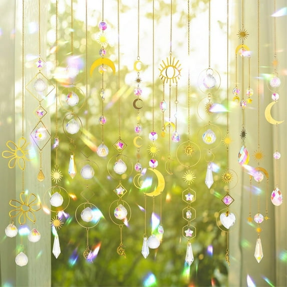 16PCS Crystals Suncatcher, Hanging Crystal Prism Light Catcher, Hanging Crystal Pendant Rainbow Maker, Crystal Ornament for Home Garden Tree Office Party Wedding