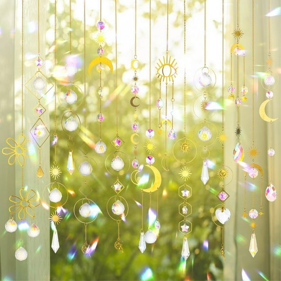 16PCS Crystals Suncatcher, Hanging Crystal Prism Light Catcher, Hanging Crystal Pendant Rainbow Maker, Crystal Ornament for Home Garden Tree Office Party Wedding