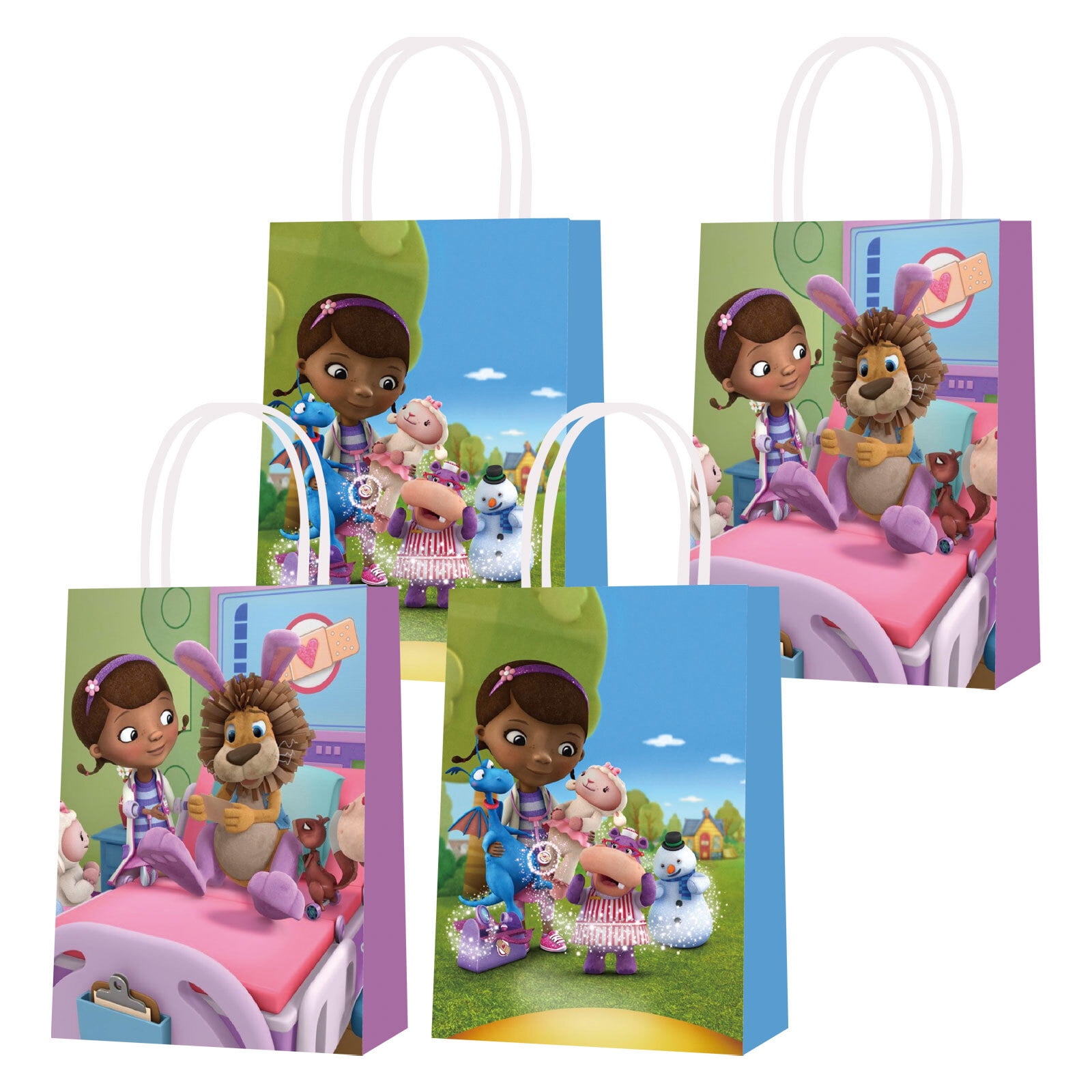16PCS For Doc McStuffins Theme Birthday Party Bags,Party Favor Bags,Birthday Party Decorations With Handles Favor Bags Candy Gift Bags for Birthday Party