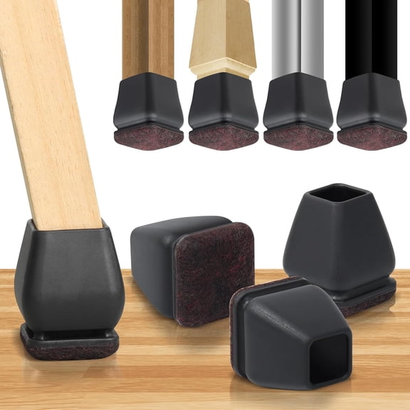 16PCS Small Chair Leg Floor Protectors, Chair Leg Protector for Hardwood Floors, Square Felt Furniture Pads Floor Protectors Chair Leg Caps Covers(Black,Fit 0.55"-0.75")