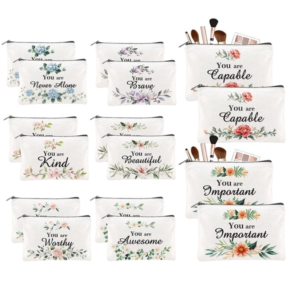 16PCS Flower Canvas Makeup Bags Bulk Inspirational Cosmetic Bags