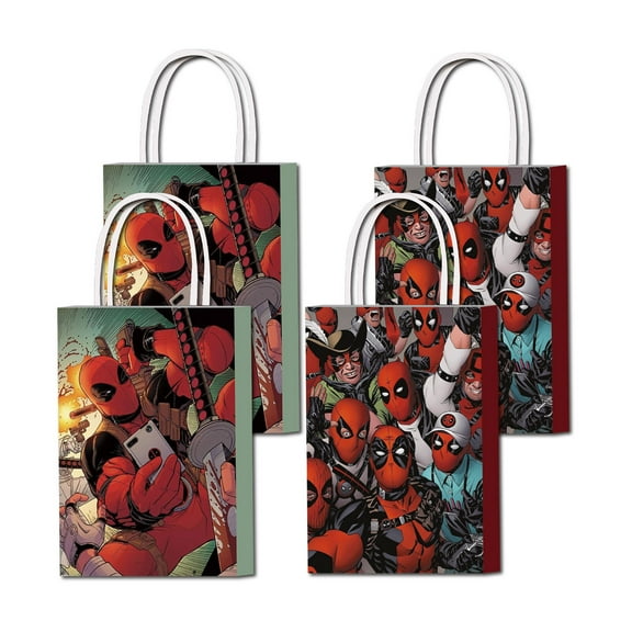 16PCS For Deadpool Theme Party Favor Bags,Birthday Party Bags,Birthday Party Decorations With Handles Favor Bags Candy Gift Bags for Birthday Party