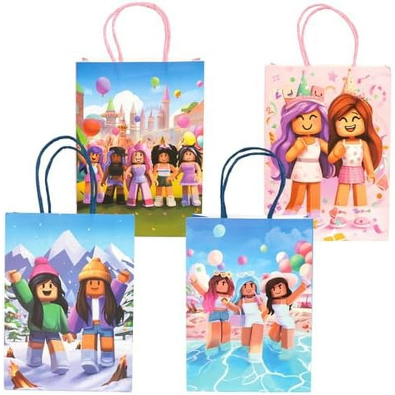 16PCS Game Theme Party Bags, Four Unique Designs Goodie Bags for Girls Boys, Kids Blocks Party Favors Supplies Candy Treat Loot Exchange Gift Bags, Sturdy Extra Thick$$Home Decor, Kitchen, & Other