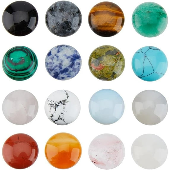 16PCS Gemstone Cabochons 16 Styles Flat Round Cabochons 2cm/0.79in Crystal Quartz Stone Synthetic Stone