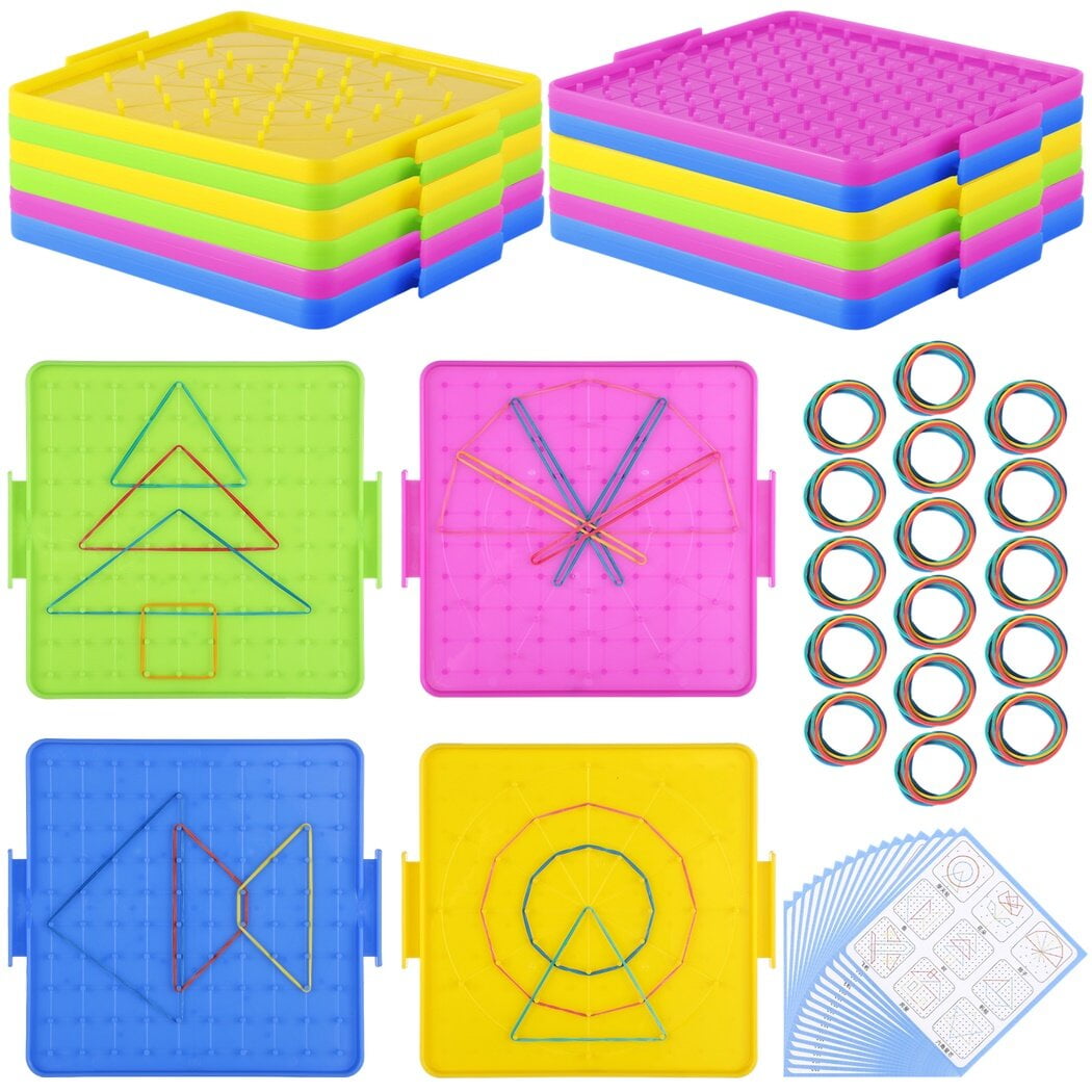 16PCS Geoboards with 160 Rubber Bands, DoubleSided Geoboard Shape Learning Toys, Math
