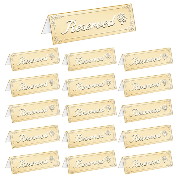 16PCS Gold Acrylic Reserved Table Signs Vintage Style Mirrored Guest Reservation Table Tent Signs for Wedding Birthday