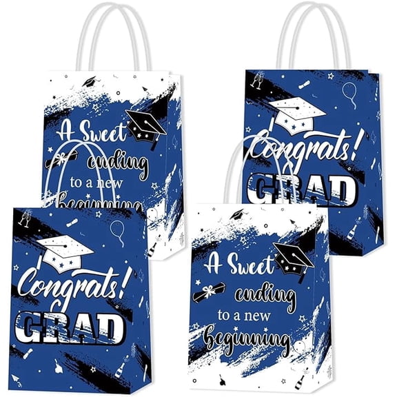 16PCS Graduation Gift Bag Dark Blue Congrats Grad Party Candy Goodie Bag for Class Of 2023 a Sweet Ending to a New Beginning Graduation Party Favor with Handles for College Senior Junior Graduate