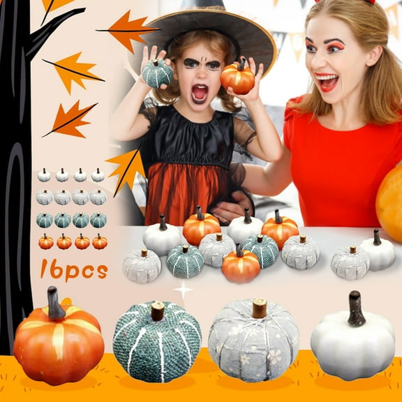 16PCS Halloween Fall Decorations Artificial Foam Pumpkins - Realistic Mini Large Pumpkins for Outdoor Indoor Thanksgiving Harvest Festival Home Porch Table Centerpiece Decor