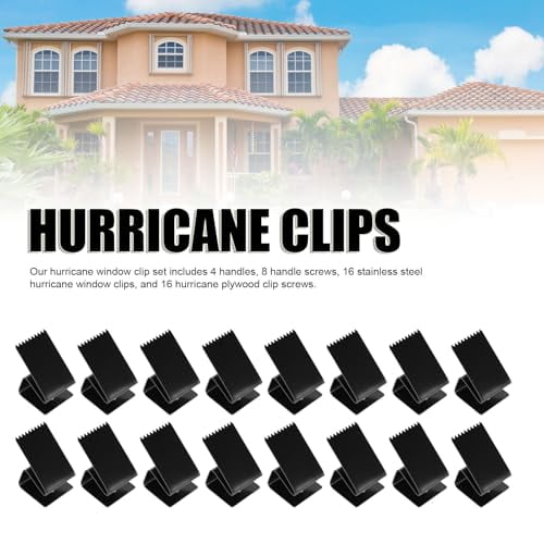 16PCS Hurricane Window Clips Fit 1/2 Inch Thick Plywood, Stainless Steel Hurricane Board Up Clip Shutter Hardware for Window Guard (Black)