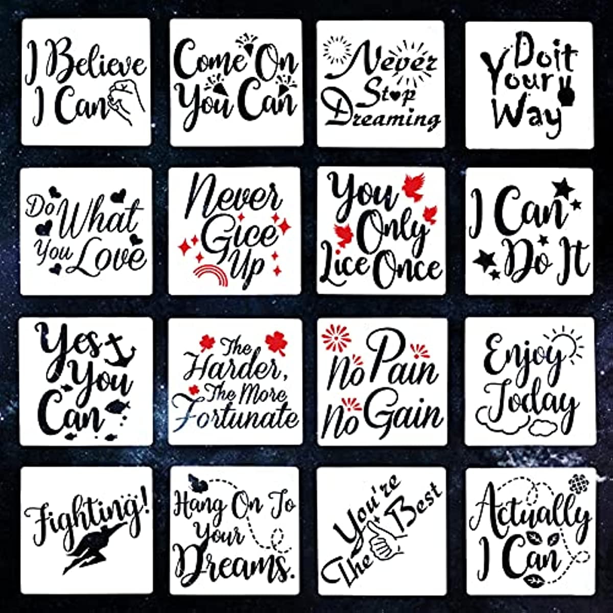 16PCS Inspirational Word Stencils Motivational Stencil Reusable Quote Sign Plastic Motivational Love Home Believe Word for Fabric Painting on Wood Wall Home Floor Window Glass Decor - Walmart.com 16pcs-inspirational-word-stencils-motivational-stencil-reusable-quote-sign-plastic-motivational-love-home-believe-word-for-fabric-painting-on-wood-wall-home-floor-window-glass-decor-walmart-com